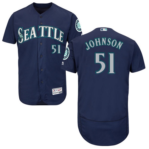 Mariners #51 Randy Johnson Navy Blue Flexbase Authentic Collection Stitched MLB Jersey - Click Image to Close
